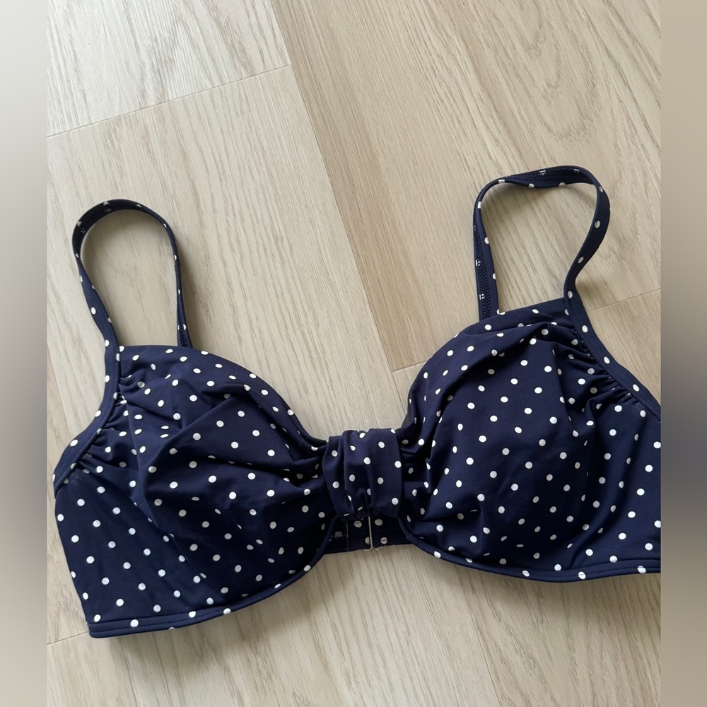 Lands' End navy & white polka dot underwire bikini top size 12 lands end